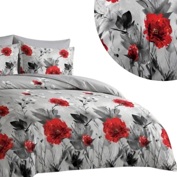 Pościel 160x200 bawełna czerwone maki - komplet PK812  z PRZEŚCIERADŁEM